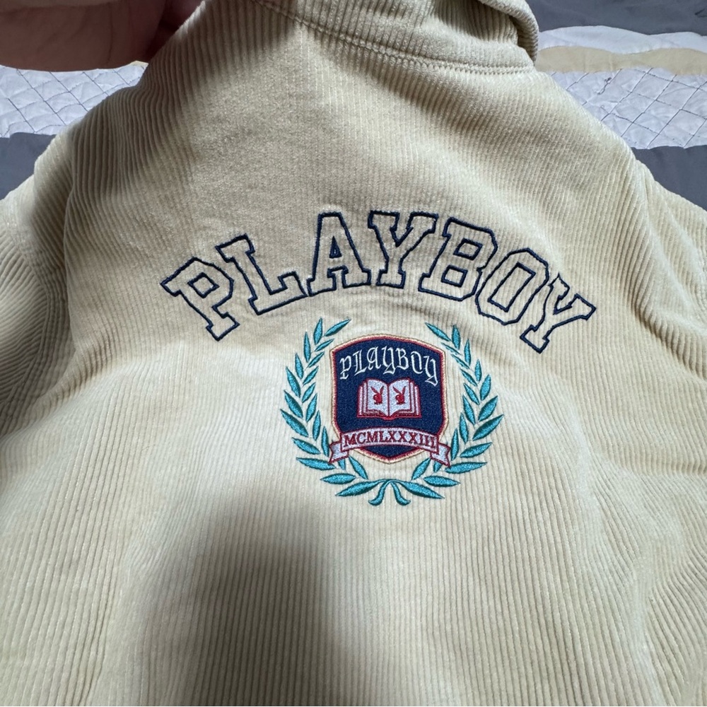PLAYBOY Beige Corduroy Zip-Up Jacket with Navy PB Patch
